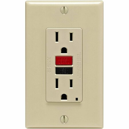 GORGEOUSGLOW Mfg C21-GFNT1-RNI Self-Test 15A GFCI Outlet With Wall Plate, Ivory GO110735